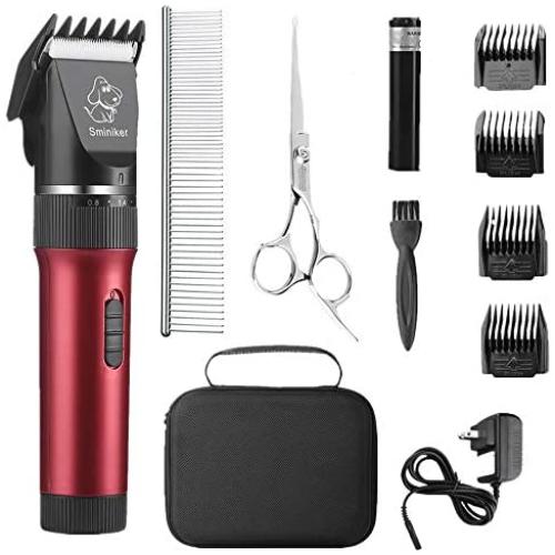 Sminiker Low Noise Cat and Dog Clippers Rechargeable Cordless Pet Clippers Grooming Kit with Storage Bag 5 Speed Professional Animal Clippers Pet Grooming Kit