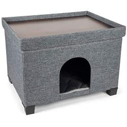 Pawristocrat Unique Multifunctional Pet House Ottoman with Tray Table - Folding Footrest Seat - Large Cat Cube Condo - Cat Bed for Indoor Pets - Houses for Cats and Small Dogs with Fully Washable Mat