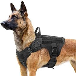 rabbitgoo Tactical Dog Harness for Large Dogs, Military Dog Harness with Handle, No-Pull Service Dog Vest with Molle & Loop Panels, Adjustable Dog Vest Harness for Training Hunting Walking, Black, L