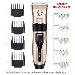 LACGO Dog Clippers, Professional Cordless Low Noise Rechargeable Grooming Trimmer Hair Electric Shaver Kit Pet Clippers with 4 Comb Guides Scissors for Dogs, Cats and Other Animals(1 Set)