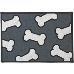 PetRageous Designed Tapestry Placemat for Pet Feeding Station, 13-Inch by 19-Inch, Scattered Bones, Dark Gray/White, Black, One Size, 10216