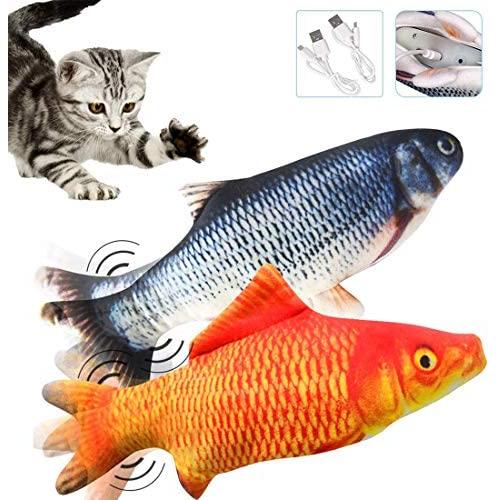 Interactive Fish Cat Toy, 2 Pack 11” Realistic Electric Flopping Moving Fish Cats Catnip Toys, Funny Floppy Pets Pillow Chew Bite Kick Supplies for Indoor Cat Kitten Kitty