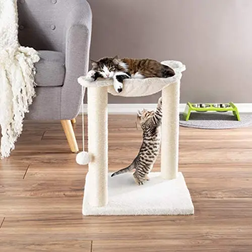 PETMAKER Cat Tree and Scratcher- Two Sisal Scratching Posts, Hammock Style Lounging Bed and Interactive Hanging Toy for Cats and Kittens (15.75”) PETMAKER Cat Tree and Scratcher- Two Sisal Scratching Posts, Hammock Style Lounging Bed and Interactive Hanging Toy for Cats and Kittens (15.75”)