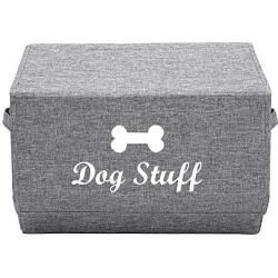 Geyecete Linen Storage Basket Bin Chest Organizer with Lid and Handles - Perfect for Organizing Dog Apparel & Accessories Storage, Dog Toys, Dog Clothing, Storage Trunk