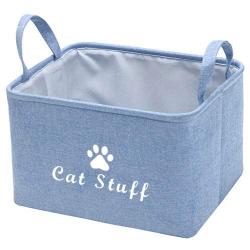 Geyecete Canvas Cat Toy Basket Basket for Cat Stuff Dog/Cat Toys, cat Blanket,cat Clothes Storage -15in x 10.5in x 10in-Cat Stuff