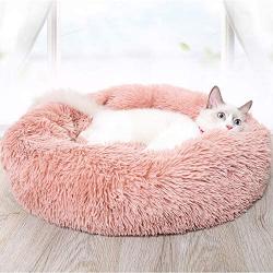 Modern Soft Plush Round Pet Bed for Cats or Small Dogs,Faux Fur Donut Cuddler,Cat beds and Dog beds,Relief and Improved Sleep – Machine Washable, Waterproof Bottom Pet Weight Within 20lbs,Pink Color