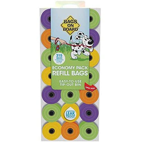 Bags On Board Dog Poop Bags | Strong, Leak Proof Dog Waste Bags | 9 x14 Inches, 315 Multi-Colored Bags