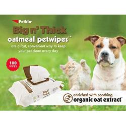 Petkin Pet Wipes – Big n Thick Extra Large Oatmeal Pet Wipes – Cleans Face, Ears, Body and Eye Area – Super Convenient, Ideal for Home or Travel- Wipes for