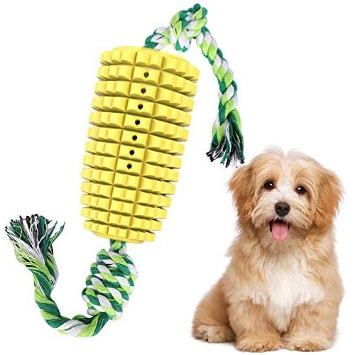 TOPTEAM Dog Chew Toys for Aggressive Chewers Toothbrush Teeth Cleaning Dog Chew Toys Interactive Pet Corn Toys with Rope Clean Teeth Bad Breath Durable Chewing for Puppy, Small & Medium Dogs
