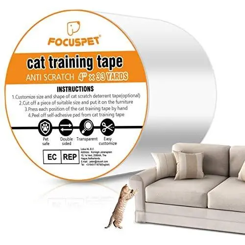 FOCUSPET Cat Scratch Tape Deterrent 4'' x 33 Yards (33% Wider) Furniture Protectors from Cats | Cat Training Tape Scratch Pad Double-Sided Furniture Protectors for Sofa, Couch, Door FOCUSPET Cat Scratch Tape Deterrent 4'' x 33 Yards (33% Wider) Furniture Protectors from Cats | Cat Training Tape Scratch Pad Double-Sided Furniture Protectors for Sofa, Couch, Door