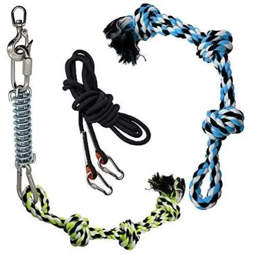 Spring Rope Dog Toy - Interactive Dog Tug Toy Builds Pet Muscle - Includes Bonus Rope Toy - 16ft Hanging Rope, Spring Kit + Bungee Tether Tug Pull Flirt Pole Kit - Perfect Outdoor Activity Dog Toy Spring Rope Dog Toy - Interactive Dog Tug Toy Builds Pet Muscle - Includes Bonus Rope Toy - 16ft Hanging Rope, Spring Kit + Bungee Tether Tug Pull Flirt Pole Kit - Perfect Outdoor Activity Dog Toy