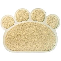 MaruPet Solid Paw Print Cat Litter Mat Non-Slip Pet Paw Shape PVC Mat Placemat for Dog&Cats 17.7''x23.6''/45x60cm Beige