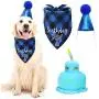 Weewooday Dog Birthday Boy Scarf Set Include Dog Birthday Bib Dog Party Hat Dog Cake Squeaky Toy Dog Birthday Party Supplies for Medium Large Dogs