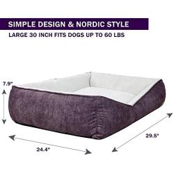 Coohom Rectangle Washable Dog Bed,Warming Comfortable Square Pet Bed Simple Design Style,Durable Dog Crate Bed for Medium Large Dogs (30 INCH, Purple)