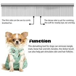 PetQoo Dog Cat Grooming Comb, 2 Pack Stainless Steel Dog Combs with Rounded Ends Teeth for Removing Tangles, Mats, Loose Hair for Long and Short Haired Dog