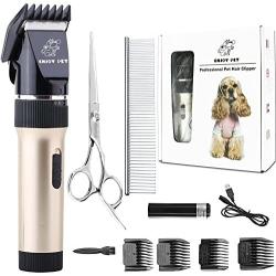 Dog Clippers Cat Shaver, Professional Hair Grooming Clippers Detachable Blades Cordless Rechargeable with Guards, Combs for Dog Cat Small Animal, Quiet Animal Horse Clippers (Gold)