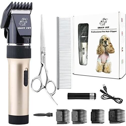 Dog Clippers Cat Shaver, Professional Hair Grooming Clippers Detachable Blades Cordless Rechargeable with Guards, Combs for Dog Cat Small Animal, Quiet Animal Horse Clippers (Gold)