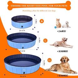 TantivyBo Hard Plastic Dog Kiddie Pool - 100% PVC Slip-Resistant 32/ 47/ 63 Foldable Outdoor Small Pools with Bath Brush for Dogs Cats and Kids