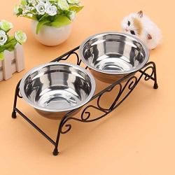 Maxmartt Pet Feeder,Stainless Steel Double Dog Cat Food Water Bowls Feeder Dishes Shelf Stand