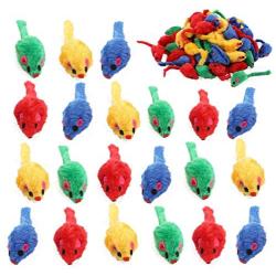 Okuna Outpost Cat Mice Toys, Colorful Mouse Rattles for Pets in 4 Colors (2 x 0.7 in, 60 Pieces)