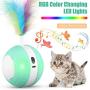 Interactive Cat Toys Ball with Colorful Light & Bird Sound - USB Charging Automatic Irregular 360 Degree Self Rotating Ball - 5 Replacement Feathers Robotic Cat Toy for Indoor Cats Kitten