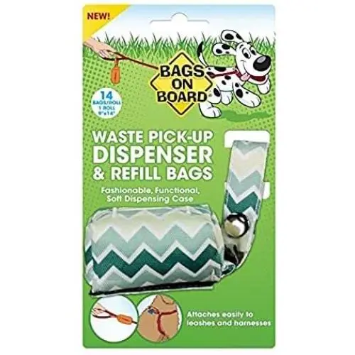Bags on Board Dog Poop Bags Dispenser with 14 Refill Bags | Attaches to Most Leashes, Green Chevron Bags on Board Dog Poop Bags Dispenser with 14 Refill Bags | Attaches to Most Leashes, Green Chevron