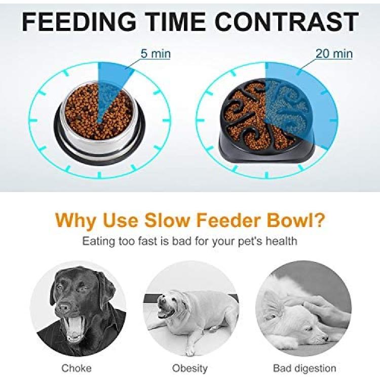 Large Slow Feeder Dog Bowl, Fun Maze Slow Eating Dog Bowls Anti Gulping  Bloat Stop Healthy Slow Food Bowl for Large Dogs Black