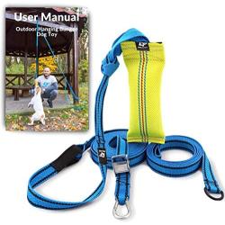 Outdoor Hanging Bungee Dog Toy - Durable Spring Pole for Pitbull & Medium to Large Dogs - Interactive Tugger for Safe & Fun Solo Play, Exercise and Tug of War - Tough Fire Hose Bite Tug Toy Included