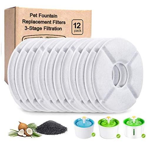 YAMOZOM Replacement Filters for Cat Fountain - 12Pcs, Cat Water Fountain Filter,Triple Activated Carbon Filtration System Filters for 54oz/1.6L Automatic Pet Water Fountain Filte