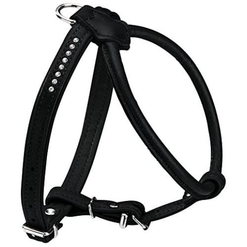 HUNTER Round and Soft Elk Leather Petit Dog Harness with Crystals_P