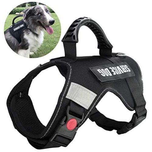 PET OPT Service Dog Vest Harness with Handle Classic Black No Pull Gentle,Adjustable Dog Vest Reflective Easy for Walking Training