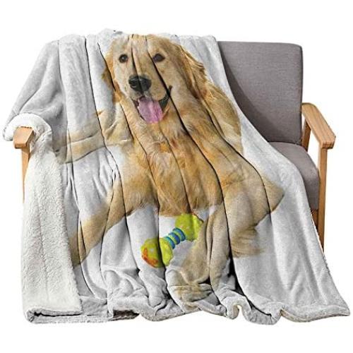 Interestlee Golden Retriever Wool Blanket 60'' x 80'', Pet Dog Laying Down with Toy Friendly Domestic Puppy Playful Companion Custom Blanket - Multicolor