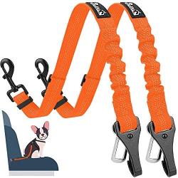 AUTOWT Dog Seat Belt, Upgrade 2 in 1 Latch Bar Attachment Dog Car Seatbelt Metal Buckle Elastic Bungee Buffer Reflective Nylon Belt Tether Connect to Dog Harness for Pet Safety