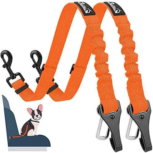 AUTOWT Dog Seat Belt, Upgrade 2 in 1 Latch Bar Attachment Dog Car Seatbelt Metal Buckle Elastic Bungee Buffer Reflective Nylon Belt Tether Connect to Dog Harness for Pet Safety AUTOWT Dog Seat Belt, Upgrade 2 in 1 Latch Bar Attachment Dog Car Seatbelt Metal Buckle Elastic Bungee Buffer Reflective Nylon Belt Tether Connect to Dog Harness for Pet Safety