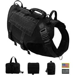 ZJDU K9 Dog Harness Handled MOLLE Vest,Tactical Dog Vest-Training Molle Harness-Tactical Dog Backpack-Pet Tactical -Vest Detachable Pouches,Black,M