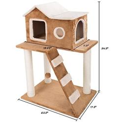 3 Tier Cat Tree- Plush Multilevel Cat Tower with Scratching Posts, Climbing Ladder, Cat Condo and Hanging Toy for Cats and Kittens By PETMAKER (34.5Â”)