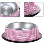 SAVORI Bling Dog Bowls Pink, 640ML Handmade Bling Rhinestones Stainless Steel Pet Bowls Double Food Water Feeder for Puppy Cats Dogs - Set of 2