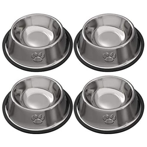 Rapsrk Stainless Steel Dog Cat Bowls for Small/Medium/Large Dogs,Cat Kitten Rabbit Dish with Rubber Base , Pets Feeder Bowl and Water Bowl Perfect Choice (4Pack)