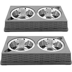 Iconic Pet Colour Splash Designer Rattan Pet Double Diner (Set of 2)