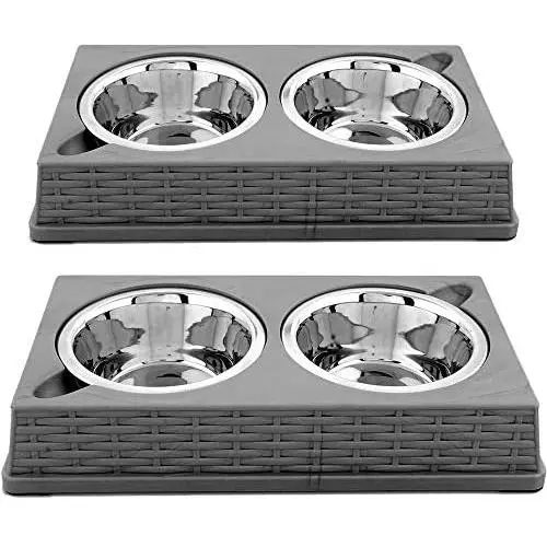 Iconic Pet Colour Splash Designer Rattan Pet Double Diner (Set of 2) Iconic Pet Colour Splash Designer Rattan Pet Double Diner (Set of 2)