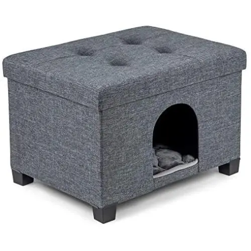 Pawristocrat Unique Multifunctional Pet House Ottoman with Tray Table - Folding Footrest Seat - Large Cat Cube Condo - Cat Bed for Indoor Pets - Houses for Cats and Small Dogs with Fully Washable Mat