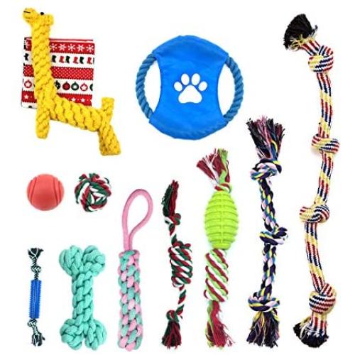 Sundrawy Dog Rope Toys Set for Puppies and Small Dog Chew Toys with Ball Bone Frisbee for Small Medium Breed Dog Teething Toys-Cotton (12 Pack, Small/Medium)