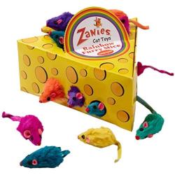 Zanies Rainbow Mice Cat Toys in Cheese Wedge Display Box, 60 Count