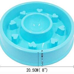 NACOCO Slow Feed Dog Bowl Rice Food and Water Bowls for Dog Cat Plastic Anti-Chock Pet Bowl Heart Shaped (Blue)