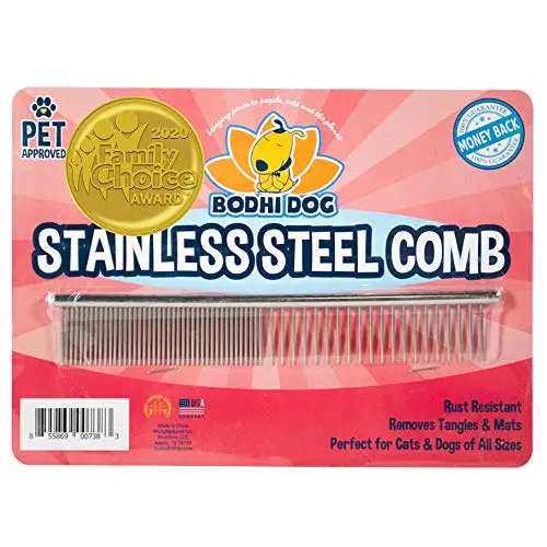 Premium Stainless Steel Metal Comb for Dogs and Cats | Detangler Grooming Brush for Pets with Short and Long Hair | Removes Knots, Tangles, Matted Fur and Knotted Hair