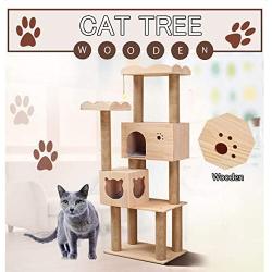 Wooden Cat Tree Condo with Natural Sisal Rope Scratching Post, Activity Tower for Cats Kittens Activity Tower Pet Play House Furniture Indoor