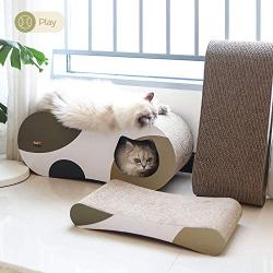 ComSaf Cat Scratcher Cardboard, 3 in 1 Scratching Lounge Bed, Corrugated Scratch Pad, Cat Training Toy for Large Cats and Kitten, Furniture Protection, Durable and Revisible