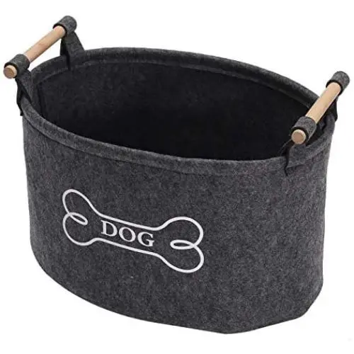 Brabtod Felt Dog Toy Bin and Dog Toy Box with Wooden Handle, Storage Basket for organizing pet Toys, Blankets, leashes Brabtod Felt Dog Toy Bin and Dog Toy Box with Wooden Handle, Storage Basket for organizing pet Toys, Blankets, leashes