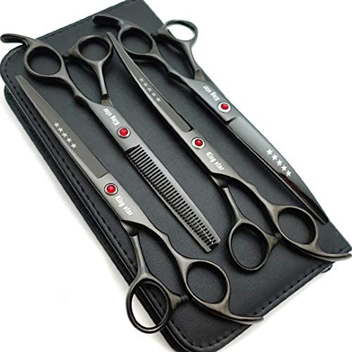 7.0in Titanium Professional Dog Grooming Scissors Set,Straight & Thinning & Curved Scissors 4pcs Set for Dog Grooming (Bright Black) 7.0in Titanium Professional Dog Grooming Scissors Set,Straight & Thinning & Curved Scissors 4pcs Set for Dog Grooming (Bright Black)