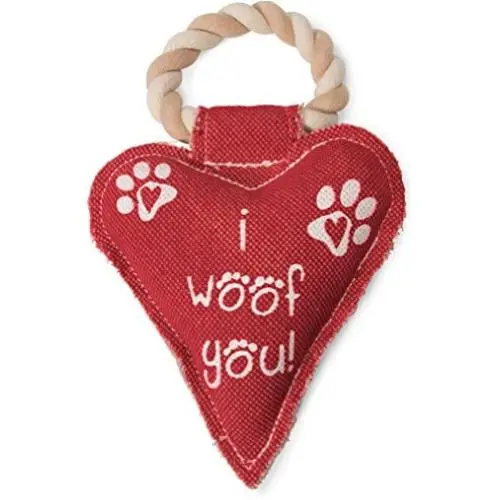 Pavilion Gift Company 45610 Pavilions Pets-Red Heart Shaped Canvas and Rope Dog Squeaky Toy-I Woof You Pavilion Gift Company 45610 Pavilions Pets-Red Heart Shaped Canvas and Rope Dog Squeaky Toy-I Woof You